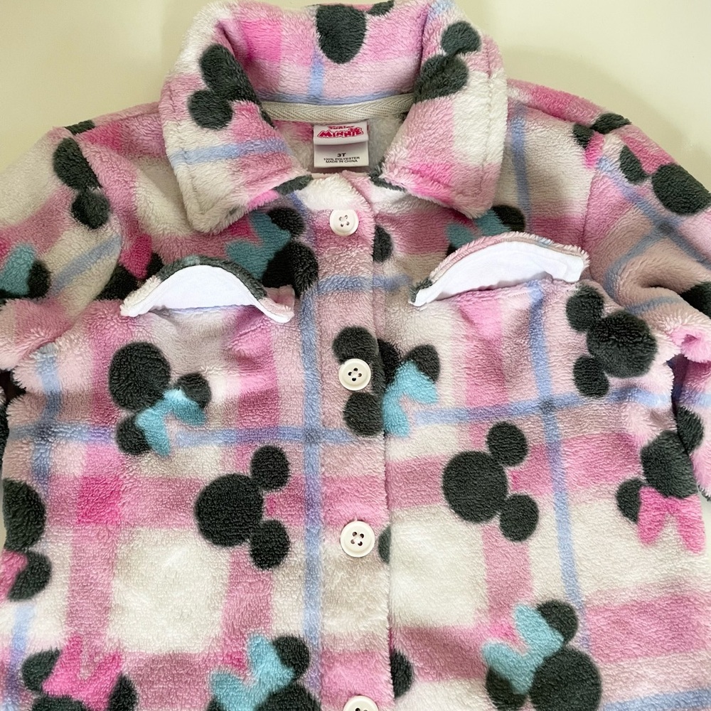Disney Minnie Mouse Pink and Purple Plaid Fleece Button Up Top Girls 3T - Picture 8 of 12